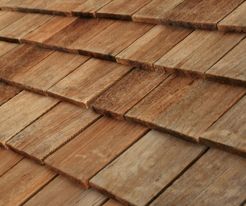 close up of cedar roof shingles