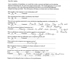 Roofing customer review