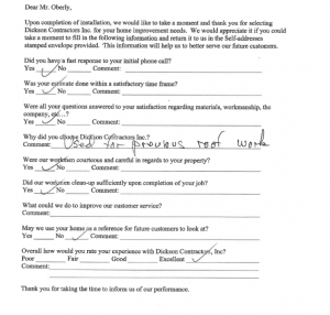 Dickson Contractors Client testimonial