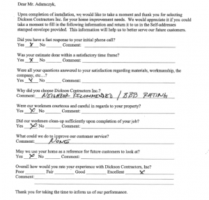 Dickson Contractors customer review