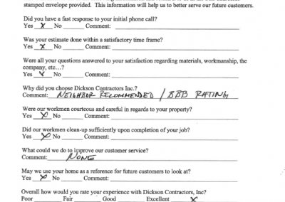 Dickson Contractors customer review